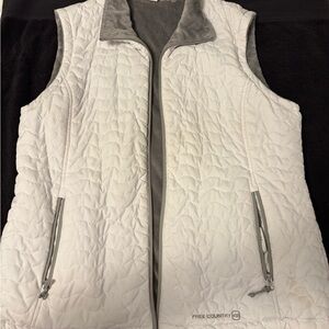 Free Country Ivory Quilted Vest with Gray Trim